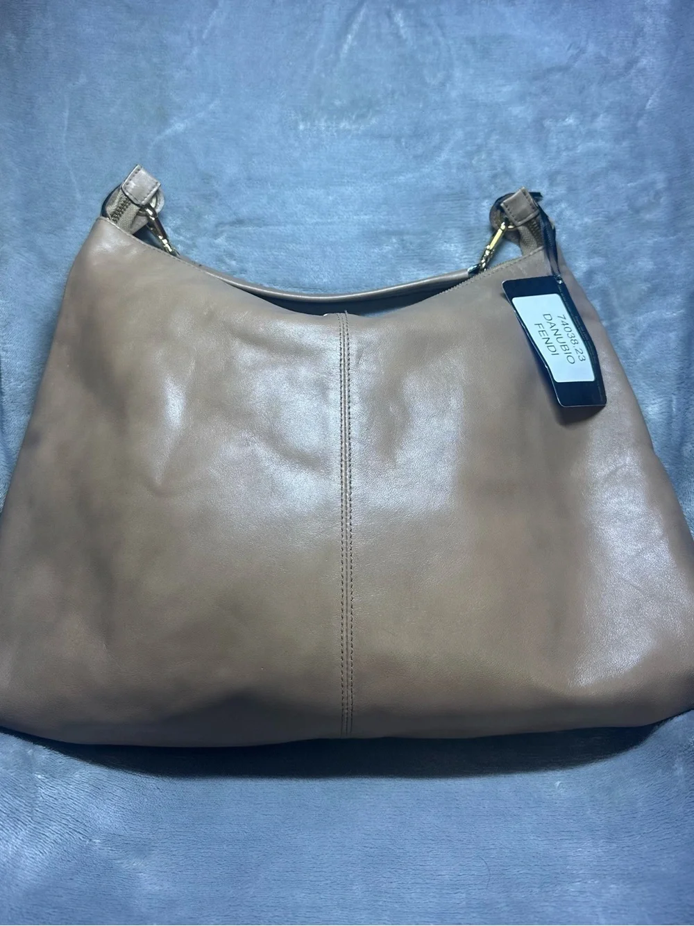 Beige Leather Shoulder Bag with Tassel Zips